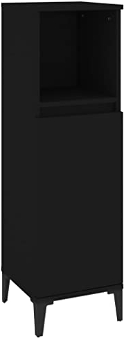 vidaXL Badschrank, Schrank für Badezimmer, Badezimmerschrank mit viel Stauraum, Hochschrank Badezimmer Schrank Metallfüße, Schwarz Holzwerkstoff