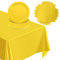 POPOYU Juego de vajilla de fiesta amarilla, 37 unidades, vajilla de fiesta, platos de papel, servilletas, mantel para niños, decoración de fiesta de cumpleaños, Pascua, baby shower, animales de granja