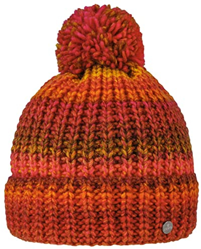 LIERYS Finja Bommelmütze Strickmütze Damen - Wintermütze Made in Germany - Pudelmütze mit wärmendem Schurwollanteil - Mütze in One Size (54-59 cm) - Beanie Herbst/Winter pink-orange One Size