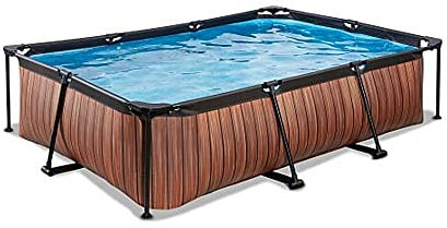 EXIT Toys Wood Pool - 9.8x6.6x2.1ft - Rectangular, Compact Frame Pool with Cartridge Filter Pump - Easily Accessible - Suitable for Small Children - Strong Frame - Unique Design - Brown