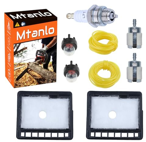 Mtanlo Filtro Aria Kit 13031039132 per Echo CS-300 CS-301 CS-305 CS-306 CS-340 CS-341 per Motosega con Filtro Aria + Filtro Benzina + Candela di Accensione+Tubo Olio + Pera di di