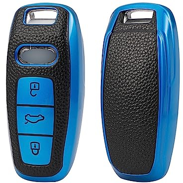 ontto TPU Schlüsselhülle Cover Passt für Audi A3 Sportback A4 A6 A7 S7 A8 S8 Q7 Q8 SQ7 SQ8 E-tron A6L A8L 2018-2021 Autoschlüssel Hülle Schlüsselanhänger Schutzhülle Schlüsseletui-Leder Blau D