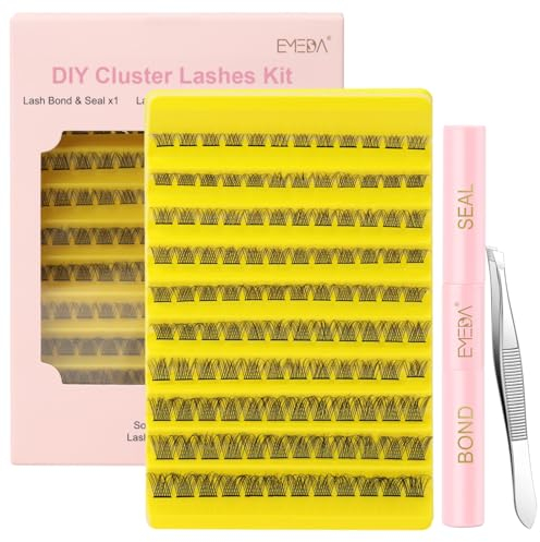 EMEDA Cils Clusters avec cils Coller et sceller et Applicateur Kit 8-16mm Kit de Cils en Grappe Individuels DIY Lash Clusters with Bond and Seal, Cils Coller et sceller avec lash clusters (M02 mix)