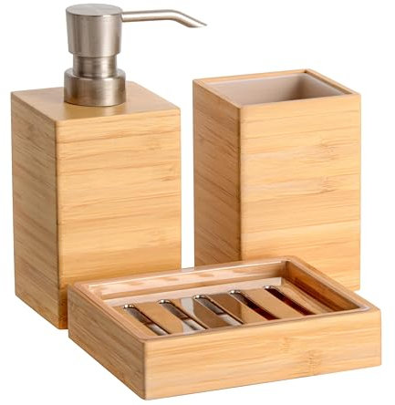 Ensemble d'accessoires de salle de bain 3 pièces (bambou, marron clair)