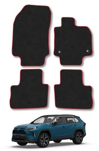 Fits Toyota RAV4 (2019-2025) Carpet Car Floor Mats | Tailored Fit Carpet Floor Mats non Slip Black Trim Full Coverage Compatible Accessory Front Rear Anti Slip Granulated Backing