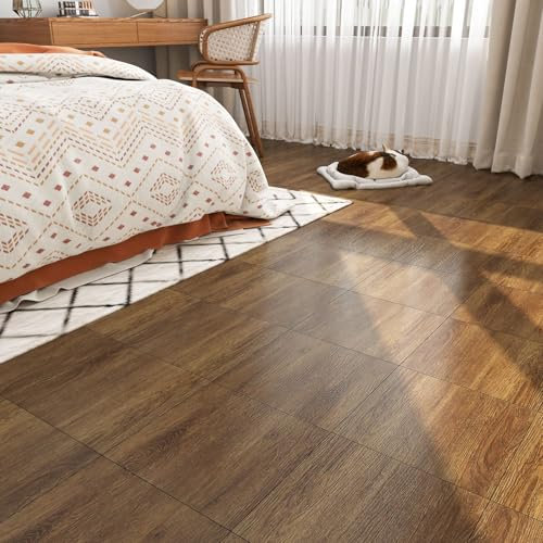 FunStick Selbstklebende Bodenfliesen PVC Bodenbelag Holzoptik Badezimmer Wohnzimmer Hellbraun 30×30CM 30 Stück PVC Fliesen Selbstklebend Bad Boden Holzoptik Vinylboden Fliesenaufkleber Küche Waschbar
