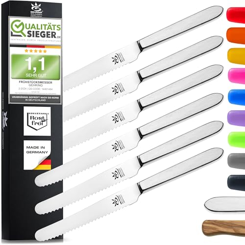 SOLINGEN| Frühstücksmesser & Brötchenmesser - Tafelmesser & Brotzeitmesser - Wellenschliff | Made in Germany, rostfreie, eisgehärtete & scharfe Messer/Serie SATINO - (Edelstahl)