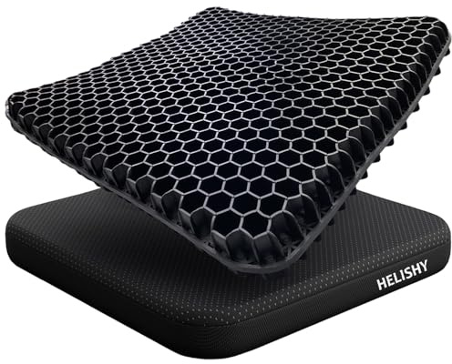 Gel Wheelchair Seat Cushion for Long Sitting - Cooling Office Chair Cushion for Sciatica, Back, Pressure Sore, Tailbone Pain Relief - Soft & Breathable Butt Pillow with Non-Slip Cover for Wheelchair