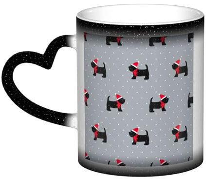 WURTON Weihnachtliche Tasse mit niedlichem Hunde-Druck, wärmeempfindlich, Farbwechsel, Keramik-Geschenke für Geburtstag, Weihnachten