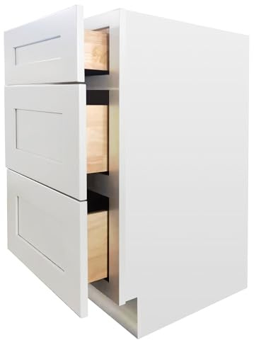 CozyHommie 24 Solid Wood Shaker Kitchen Base Cabinet with 3 Drawers, RTA Cabinet with DTC Soft-Close Under-Mount Slides (White, 24 Width x 24 Depth x 34-1/2 Height)