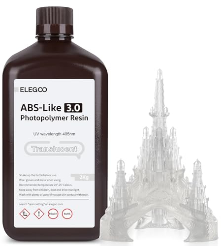 ELEGOO 405nm ABS-Like Resin 3.0, UV-Härtendes 3D Resin mit Hohe Präzision, Nicht Spröde, Verbesserte Festigkeit und Zähigkeit für LCD/DLP 3D Drucker Photopolymer Harz Transluzent 2000g