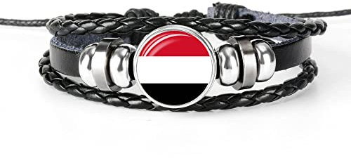 GONMFKM Fashion Yemen Flag Woven Bracelet Unisex Punk Adjustable Leather Braided Bangle Couple Round Badge Wristband, Novelty Patriotic Jewelry Accessories Charm Chic Graduation Gift,As Shown,Adjust