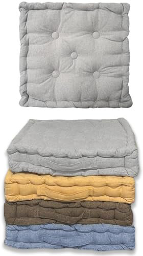 Home Tresor Cuscini per Sedie, Divano, Cuscino Lounge Arredamento da Giardino, Cuscino Trapuntato da Pavimento per Interno ed Esterno Cm. 40x40x8 - Light Grey, Set 4 Pezzi