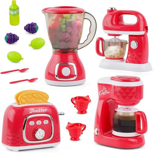 Toy Kitchen Sets for Kids Playset Accessories - Ages 3-5 4-8, Appliance Toys Blender, Coffee Maker Machine, Mixer, Toaster - Gift for Girls and Toddlers