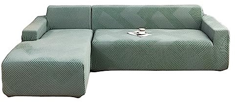 GUYIRT Couch Überwurf L Form Kratzfest Katzen, Sofa Überzug L Form, Sofabezug Ecksofa L Form, Sofa Abdeckung rutschfest, Für Wohnzimmer (grün,3+2 Sitzer)