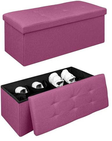 IlGruppone Pouf Contenitore Cassapanca Con Scarpiera Interna Salvaspazio Portaoggetti Porta Scarpe Panca Sgabello A Pie Di Letto Rettangolare Poggiapiedi Panchina - Ciclamino - Rettangolare