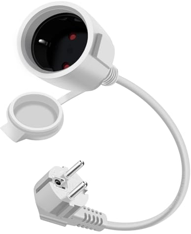 HuaLiSiJi Cable Extensión Schuko 90 Grados 16A 250V Cable Alargador Schuko Macho y Hembra 2AC IP44, para Uso al Aire Libre o en Interiores, en el Hogar, en la Oficina (Blanco, 0.3m)