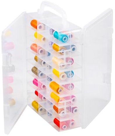 ilauke 48 Fächer Nähfadenbox für Nähgarn, Doppelseitige Stickgarn Aufbewahrung, Einstellbar Plastik Sortimentsbox Kleinteile Organizer für Stickerei und Nähgarne, Stickgarn, Basteln,Schmuck Perlen