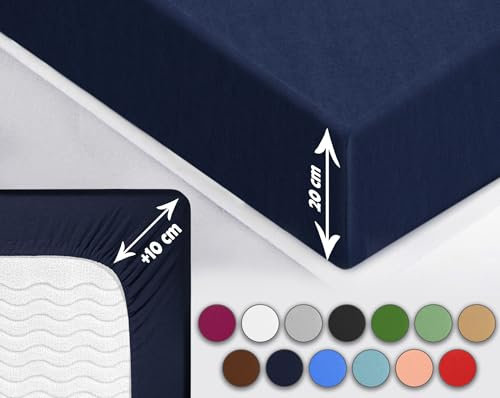 Sesto Senso Spannbettlaken 160x200cm Dunkelblau für Topper Jersey Baumwolle