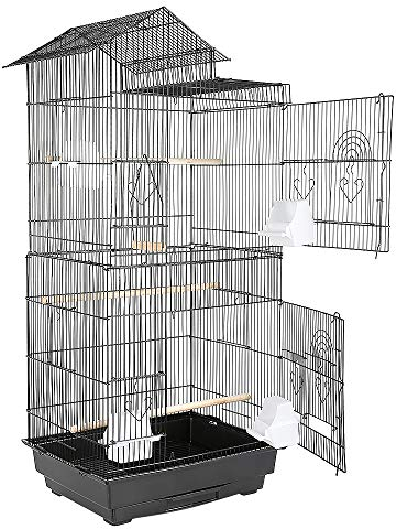 OHMG Vogelkäfig, für den Innenbereich, mit Spielseil, Griff, 46 x 35,5 x 99 cm, Vogelkäfig, Voliere, Vögel, für den Innenbereich, tragbar, Dach zum Öffnen, Wellensittich, Kanarienvogel,