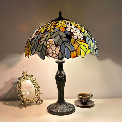 Tiffany Lampe Buntglas Tischlampe Schlafzimmer Nachttisch Lesepult Licht für Wohnen Büro Schlafsaal Retro Akzent Dekor 16 Zoll Nachttisch Lampen,Wisteria