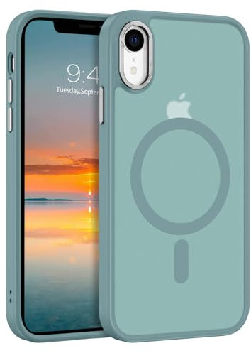 GUAGUA Magnetisch Hülle für iPhone XR [Kompatibel mit MagSafe] Matt Handyhülle Stoßfest Durchscheinende Rückseite Dünn Schutzhülle Case für iPhone XR (6,1 Zoll) Graublau