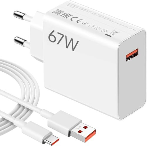 Caricatore 67w per Xiaomi con cavo ricarica rapida USB C 6A 1 metro, caricabatterie turbo fast charge 13T/ 13/ 12S Ultra/ 13 Lite/ 12X/ 11T,Note 13Pro/12Pro/11Pro,11S 11 Ultra,Poco F5 X5 Pro
