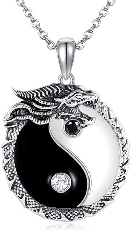DAYLINLOVE Drachen Halskette 925 Sterling Silber Yin Yang Drachen Anhänger Yinyang Schmuck Geschenk für Frauen Männer