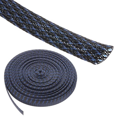 Rebower 100ft PET Expandable Wire Loom 3/4 Inch, PET Braided Wire Sleeving Cable Management Sleeve Tubing [for Audio Video Home Office Cord Protector]-Black, Blue