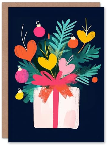 Wee Blue Coo Greeting Card Wrapped Present Heart Bauble Sprig Fun Modern Blank For Him Or Her Art Xmas Christmas Card