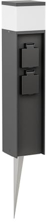 ledscom.de Pollerleuchte PODEL mit Erdspieß für außen, 39cm, schwarz, 2 Steckdosen, inkl. G9 Leuchtmittel, 596lm, weiß