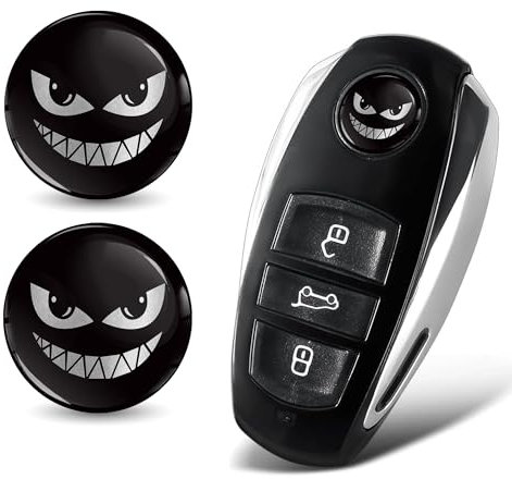 SkinoEu 2 x Ø14mm 3D Schlüssel Emblem Aufkleber Stickers Für Fernbedienung Auto Moto Logo Key Badge Tuning Silber Schwarz Lächeln-Monster KSK 12