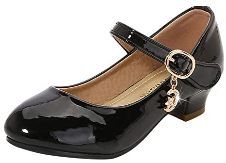 Scarpe da principessa da bambina con tacco alto, Mary Jane Party Pumps, scarpe singole per bambini, scarpe da ballo in pelle, scarpe da ballo per bambini, scarpe in pelle, Aa nero., 31 EU