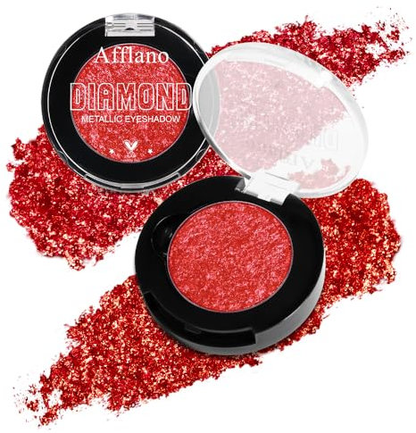 Afflano Rot Glitter Lidschatten, Hochpigmentiert roter Glitzer lidschatten, Schimmernd Rot red eyeshadow makeup palette