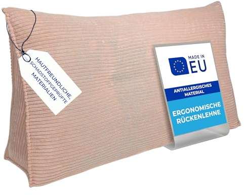 Pillows24 Cord Rückenkissen für Bett & Sofa 70cm, abnehmbarem Bezug | Bequemes Keilkissen und Lesekissen fürs Bett, waschbarem Bezug, Großes Sofakissen für Rückenlehne und Sofa, Rosa
