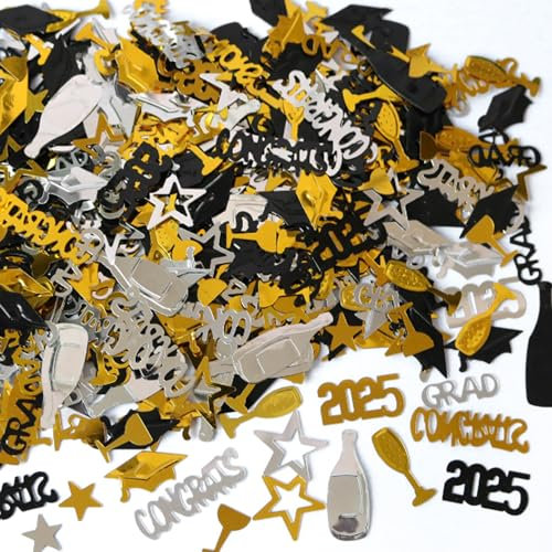 1500Stück Graduation Deko 2025,Bachelor Abschluss Konfetti Party Dekoration,Abschlussfeier Gold Schwarz Abschlusskonfetti Congratulation Konfett,für Congratulations Grad Bestandene Prüfung Decorations