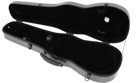 Fockety Custodia per violino 4/4, custodia per violino in fibra di carbonio nera leggera full size 4/4 con cinghie per il trasporto, igrometro, imbottitura morbida, guscio resistente,