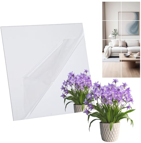 GENZYRE 8 Stück 15x15 Spiegelfliesen Selbstklebend, Selbstklebende Spiegel Zum Kleben Mirrors Klebespiegel, Klebespiegel für Schrank Spiegel Kleben Wandspiegel Folie für Schlafzimmer Schrank Bade