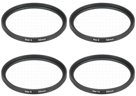 sourcing map 52mm Star Filter, Starburst Filter for Camera Lens Starlight Effect Cross Screen Set 4 Points 6 Points 8 Points 12 Points for Night Scenery Glassworks, 4 Pcs