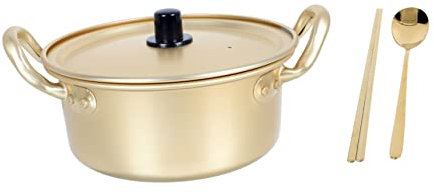 ULTECHNOVO 1Set Binaural Aluminum Instant Noodle Pot Heat Resistant Ramen Pan with Knob for Safe Handling for Kitchen and Outdoor Cooking Versatile Use for Soup