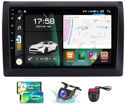 ZZPHKK Android 13 Carplay Android Auto Car Radio 2 DIN für FIAT Stilo 2002-2010 FM RDS DAB+ Car Radio mit Screen 9 Zoll Unterstützung DSP Equalizer/Bluetooth 5.0/GPS/Rear View Camera(NF-6)