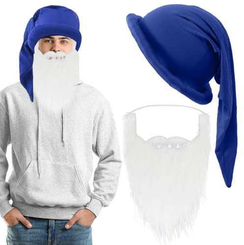 AUNGCSHE Zwergenmütze mit Bart, Erwachsene Zipfelmütze Zwerg, Zwergenmütze, Weihnachtsmütze, Elfenmütze Unisex, Geeignet Lustiges Gruppen Kostüm für Karneval Halloween Weihnachten