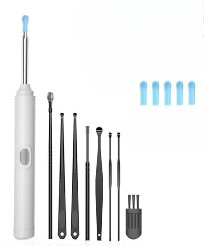 Ear Wax Removal Kit - Ear Cleaner with Camera, Earwax Remover Tool with LED Light and Soft Silicon Spoon, Ear Cleaning Kit for Safe Ear Camera and Wax Remover (White)
