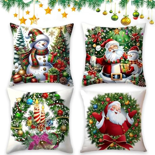 ZesGlyxyr Weihnachten Kissenbezüge, Weihnachtskissenbezüge Set von 4, Weihnachtskissenbezüge für Sofa, Couch, Schlafzimmer, Deko Wohnzimmer, Winterdeko - 45 * 45cm