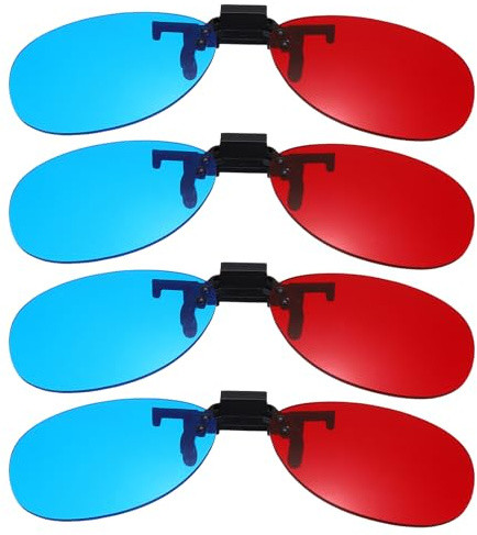 QUARKZMAN 4pcs Lunettes 3D Rouge Bleu/Cyan À Clipser Lunettes 3D Anaglyphes | À Cadre Suspendu Rond Pour Films Cinéma Jeux TV Photos Projecteur