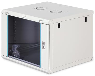 DIGITUS Netzwerkschrank – 19 Zoll 9HE – Unmontiert – Dynamic-N – Grau | 600 mm Tiefe – 470 mm Nutztiefe – Wandmontage – 60 kg Traglast – Glastür