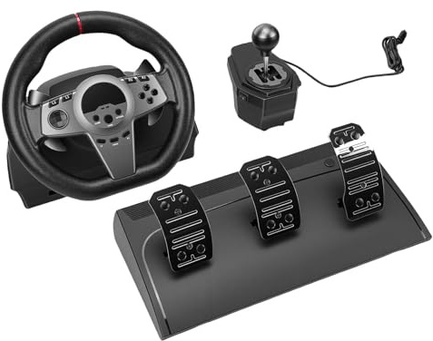 Rennlenkrad-Set, Realistische 270°-Lenksimulation für -PC mit Pedalen, Schalthebel für Schwere Lkw, Rennwagen, Rallye-Wettbewerb, Passend für PC