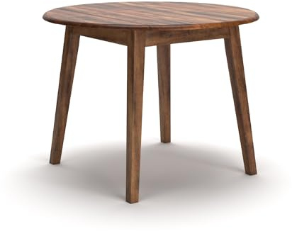 Signature Design by Ashley Berringer Dining Room Round Drop Leaf Table, Rustic Design, Seats 4, Hinged Extension Leaves, Small Space Solution, 42 W x 42 D x 30.63 H, Rustic Brown