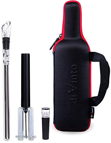 diVinto Set de Vino en forma de Botella con Elegante Estuche, Set Regalo de Accesorios para Vinos, Sacacorchos de Aire a Presión, Enfriador de Vino, Tapón de Vacío