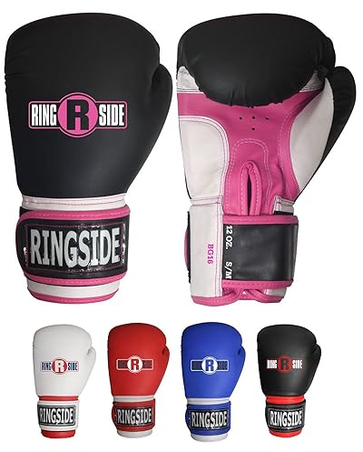 Ringside Pro Style Boxing Training Gloves Kickboxing Muay Thai Gel Sparring Punching Bag Mitts, Small/Medium, Black/Pink